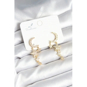 HEYF Ay ve Yıldız Model Gold Renk Pirinç Kadın Küpe