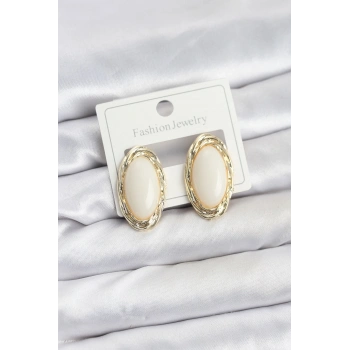 HEYF Beyaz Badem Model Vintage Kadın Küpe