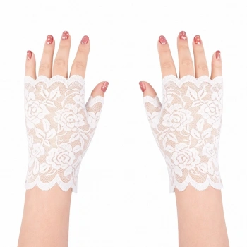 HEYF Beyaz Dantel Parmaksız Kısa Eldiven