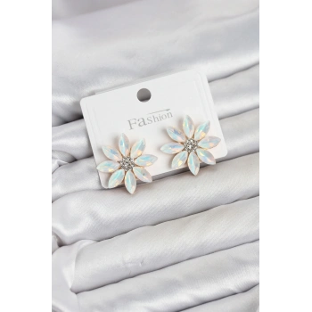 HEYF Beyaz Renk Kristal Taşlı Lotus Çiçek Model Kadın Küpe