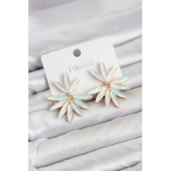 HEYF Beyaz Renk Kristal Taşlı Lotus Model Kadın Küpe