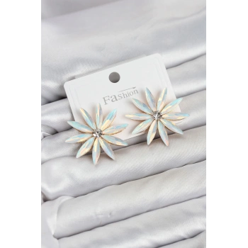 HEYF Beyaz Renk Kristal Taşlı Lotus Model Kadın Küpe