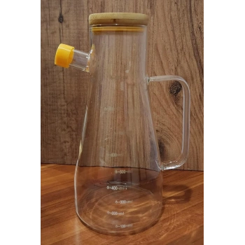 heyf Borosilikat Damlatmaz Bambu Kapaklı Cam Yağlık 900ml