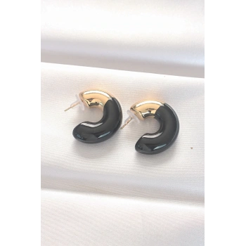 HEYF CCB Siyah Gold Çift Renk Küpe