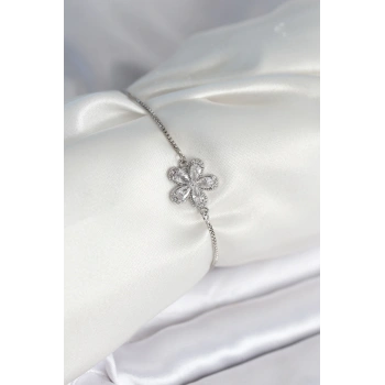 HEYF Çiçek Model Asansörlü Gümüş Renk Kadın Bileklik