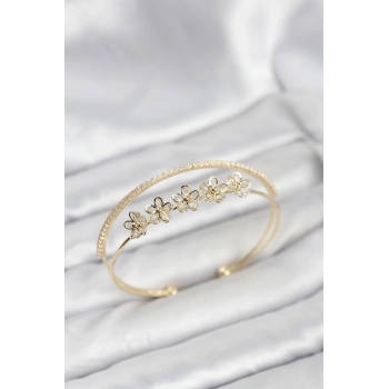 HEYF Çiçek Model Pirinç Gold Renk Kadın Bileklik