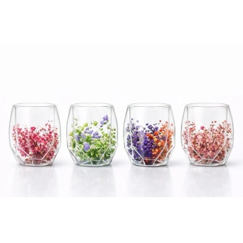HEYF Çift Camlı Çiçekli Bardak Alk4471