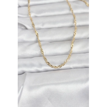 HEYF CM 14K Gold Renk Burgu Yassı Model 60 cm Kadın Kolye