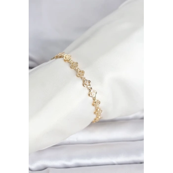 HEYF CM 14K Gold Renk Yonca Model Kadın Bileklik