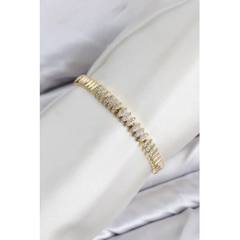HEYF CM Arpa Model Zirkon Taşlı VIP Seri Gold Renk Pirinç Kadın Bileklik