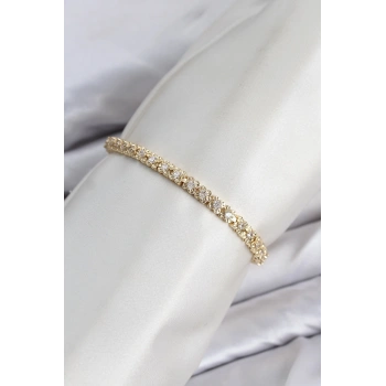HEYF CM Model Zirkon Taşlı VIP Seri Gold Renk Pirinç Kadın Bileklik