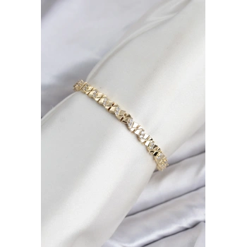 HEYF CM Model Zirkon Taşlı VIP Seri Gold Renk Pirinç Kadın Bileklik