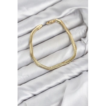 HEYF CM Yassı Yılan Zincir Model Gold Renk Pirinç Kadın Bileklik