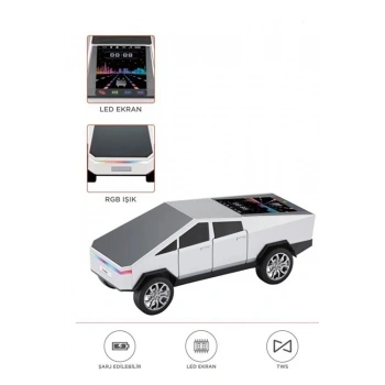 HEYF D68 Cyber Model Araba Tasarımlı Bluetooth Hoparlör 15w Güçlü Ses Rgb Led /tws/usb Beyaz