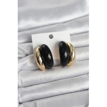 HEYF Damla Model Siyah Vintage Gold Renk Kadın Küpe