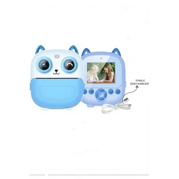 HEYF Dijital Video Fotoğraf App Destekli Çocuk Kamerası Termal Resim Kağıt Baskılı Yazıcı Mavi