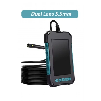 HEYF Ekranlı Çift Kameralı 10 Mt Hafıza Kart Destekli Sert Kablo Yılan Endoskop Kamera 5.5 Mm 4.3 Inc