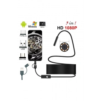HEYF Endoskop 3 İn 1 Yılan Kamera Usb Micro Usb Type-c 20 Metre Sert Kablo