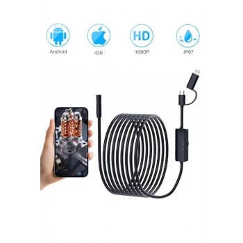 HEYF Endoskop Yılan Video Kamera Ios Ve Android Uyumlu Led’li 10 Metre 8 Mm Sert Kablo 2mp