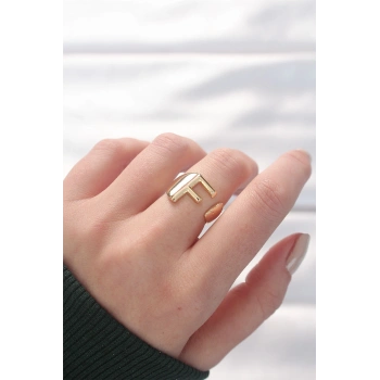 HEYF F Harfli Altın Renk Ayarlanabilir Yüzük