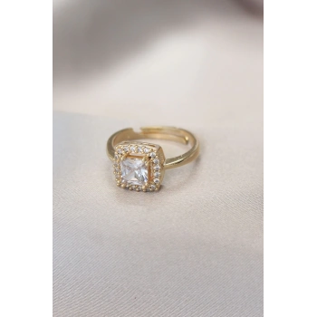 HEYF Gold Baget ve Zirkon Taşlı Kare Yüzük