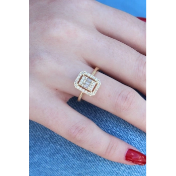 HEYF Gold Renk Baget Zirkon Taşlı Kadın Yüzük
