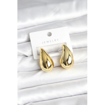 HEYF Gold Renk Damla Küpe 30 mm