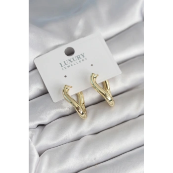 HEYF Gold Renk Eğik Halka Model Pirinç Kadın Küpe