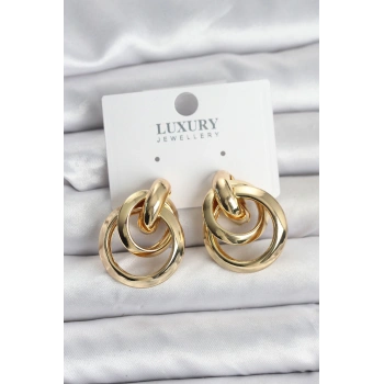 HEYF Gold Renk Halka Model Pirinç Kadın Küpe