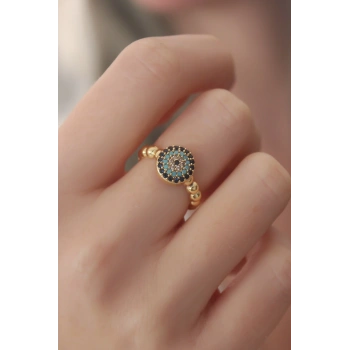 HEYF Gold Renk Nazar Boncuk Figür Zirkon Taş Detay Kadın Yüzük