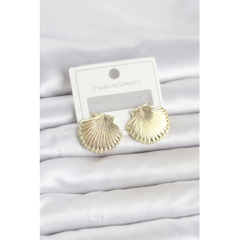 HEYF Gold Renk Pirinç Deniz Kabuğu Model Kadın Küpe
