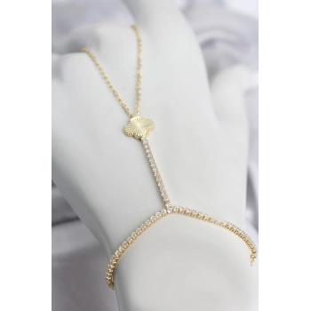HEYF Gold Renk Pirinç Lazerli Yonca Model Zirkon Taşlı Şahmeran