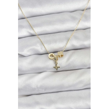 HEYF Gold Renk Pirinç Minimal Charmlı Kadın Kolye