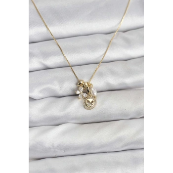 HEYF Gold Renk Pirinç Minimal Kelebek Charmlı Kadın Kolye