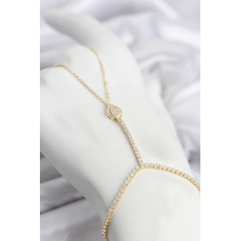 HEYF Gold Renk Pirinç Zirkon Taşlı Damla Model Şahmeran