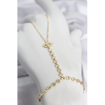 HEYF Gold Renk Pirinç Zirkon Taşlı Göz Model Şahmeran