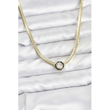HEYF Gold Renk Pirinç Zirkon Taşlı Kadın Kolye