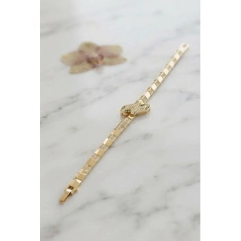HEYF Gold Renk Pirinç Zirkon Taşlı Yılan Model Kadın Bileklik