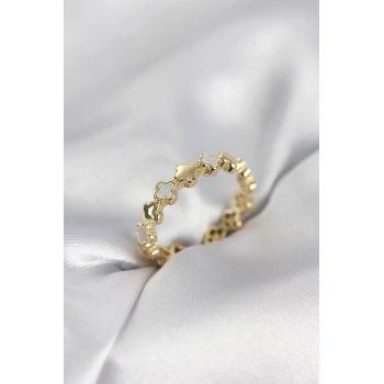 HEYF Gold Renk Sedefli Yonca Model Kadın Yüzük