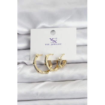 HEYF Gold Renk Zirkon Taşlı Kadın Küpe