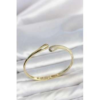 HEYF Gold Renk Zirkon Taşlı Tifani Model Kadın Kelepçe Bileklik