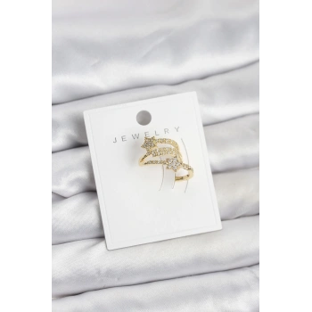 HEYF Gold Renk Zirkon Taşlı Yıldız Model Kıkırdak Earcuff Küpe