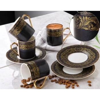 heyf Siyah Desenli 6lı Porselen Kahve Takımı G3408