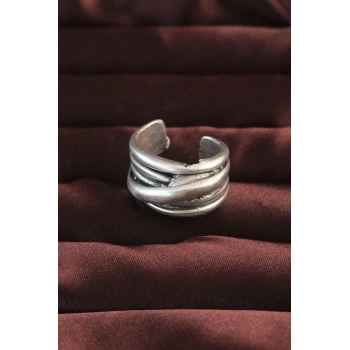 HEYF Gümüş Renk Kaburga Model Ayarlamalı Erkek Yüzük