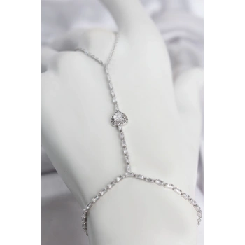 HEYF Gümüş Renk Pirinç Zirkon Taşlı Kalp Model Şahmeran