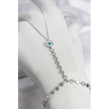 HEYF Gümüş Renk Pirinç Zirkon Taşlı Nazar Model Şahmeran