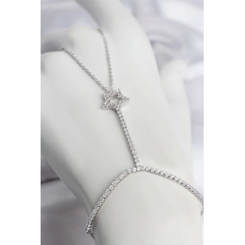HEYF Gümüş Renk Pirinç Zirkon Taşlı Yıldız Model Şahmeran