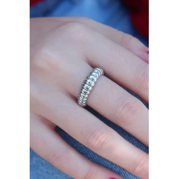 HEYF Gümüş Renk Sarmal Model Kadın Yüzük