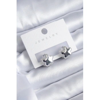 HEYF Gümüş Renk Yıldız Model Yıldız Model Pirinç Kadın Küpe