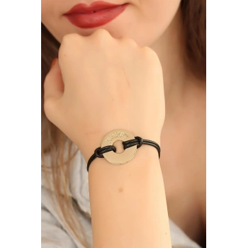 HEYF HAPPY (Mutlu) Siyah Deri İpli Unisex Mood Bileklik